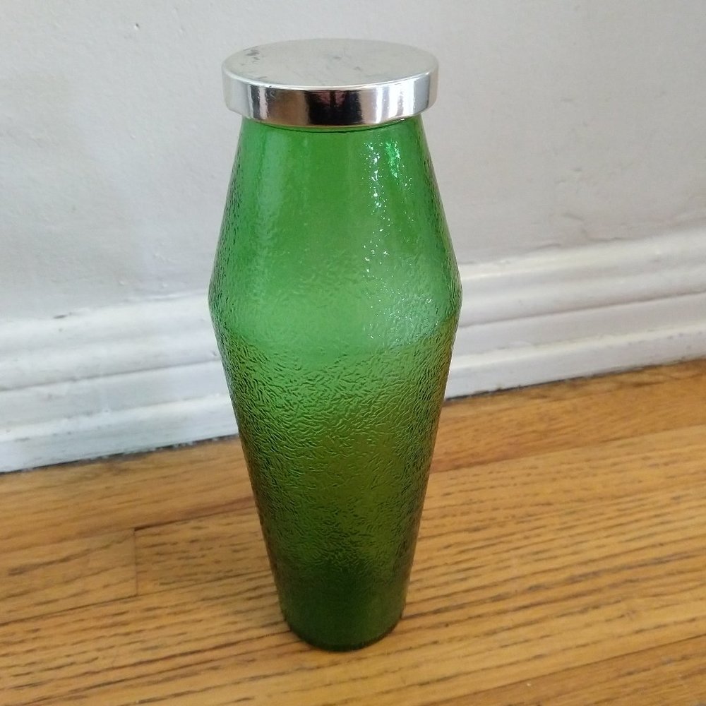 Vintage 1960s Textured Green Glass Cocktail Shaker